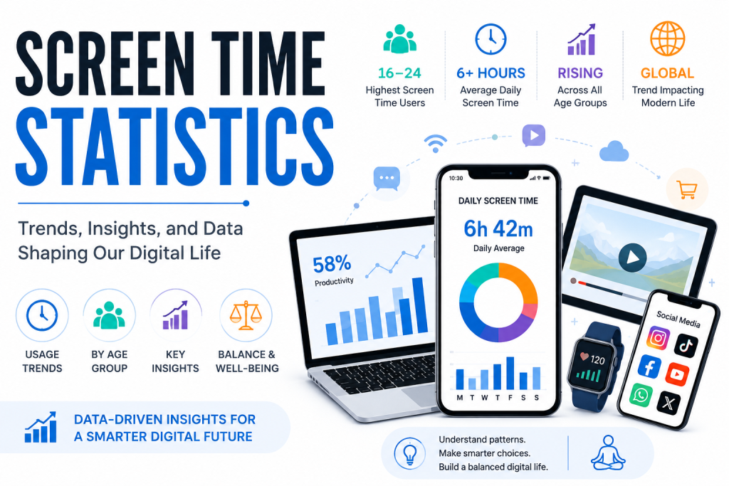 Screen time statistics infographic